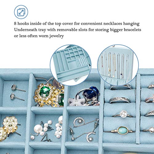 ProCase Jewelry Box Organizer for Women Girls, Two Layer Jewelry Display Storage Holder Case for Necklace Earrings Bracelets Rings Watches -Blue