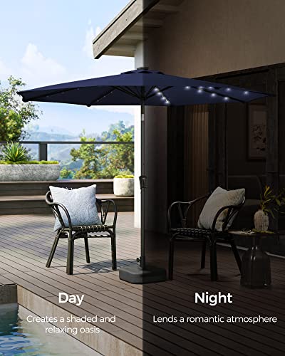 SONGMICS 10 ft Solar Patio Umbrella, Lighted Outdoor Umbrella, 32 LED Lights, with Tilt and Crank Mechanism, for Outdoor Garden Balcony Patio Backyard Market, Without Base, Navy Blue UGPU012L01