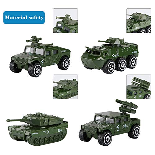 Hautton Diecast Toy Vehicles, 6 Pack Alloy Metal Action Toys Model Cars Playset Tank, Jeep, Panzer, Attack Helicopter, Anti-air Vehicle, Scout Helicopter for Kids Boys Toddlers