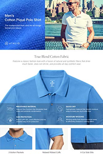 ATHLIO 2 Pack Men's Short Sleeve Polo Shirts, Classic fit Quick Dry Tech Golf Shirts, Dri Flex Performance Solid Top Shirts