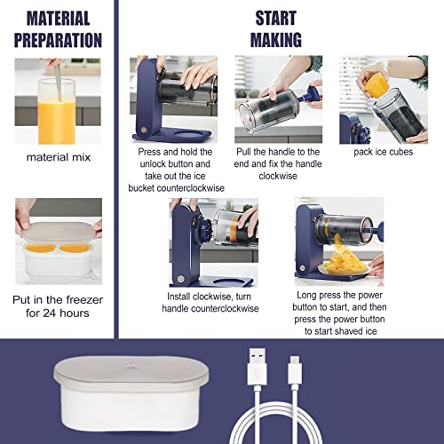 Ice Shaver, Electric Shaved Ice Machine with Ice Tray, Portable USB Charge Ice Crusher, Slushie Machine, Snow Cone Machine, for Ice Cream, Snowcone, Kakigori, Bingsu, Cocktail Maker for Home