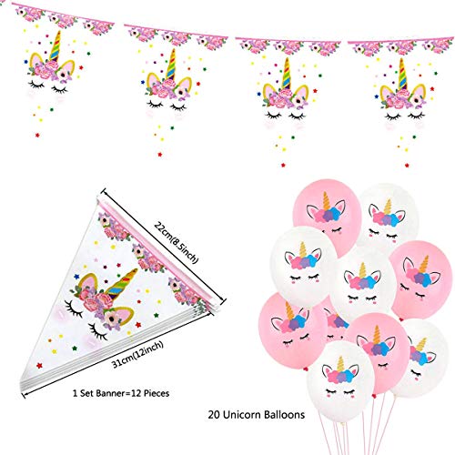 ZCOINS Unicorn Birthday Party Supplies Plates Cups and Napkins, Candy Bags,Tablecover,Banner,Bunting and Unicorn Balloons