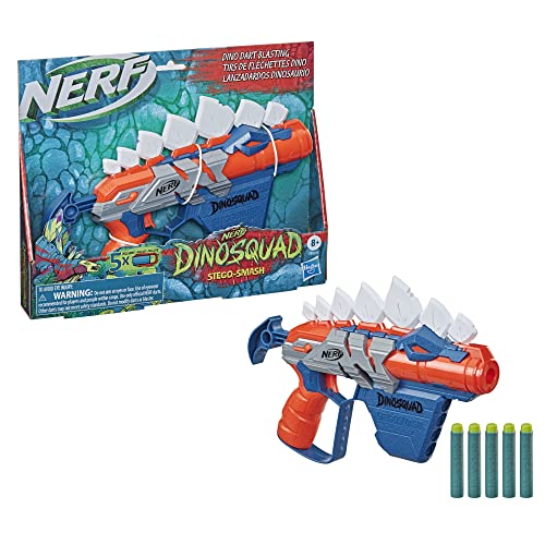 Nerf - Dinosquad - Stegosmash Dart Blaster - US Version - Stegosaurus Dinosaur Design - Pull-Back Priming Handle - 5 Official Nerf Darts - 4-Dart Storage - Toys For Kids - F0805 -Ages 8+
