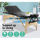 Zenses Massage Table 75cm Portable 3 Fold Wooden Beauty Bed Black
