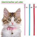 6 Pieces Leather Pet Cat Collars with Bell Soft Adjustable Leather Kitten Collars Cute Pet Collars for Small Cat Kitten Puppy (Classic Color)