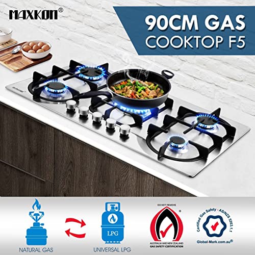 5 Burner Gas Cooktop 90cm Hob Stainless Steel Kitchen Gas Stove NG LPG