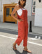 Mundoven Baggy Loose Linen Overalls for Women Dual Pockets Adjustable Straps Casual Bib Jumpsuit Suspender, Red, Small