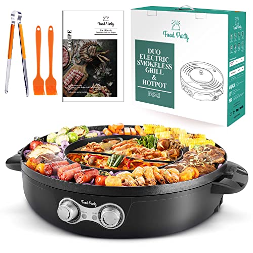 Food Party Hot Pot and Grill Electric Smokeless Grill 220V 2200W with Separable Cooking Plate Hotpot Korean BBQ Indoor Barbecue & Grill Shabu Shabu Pot