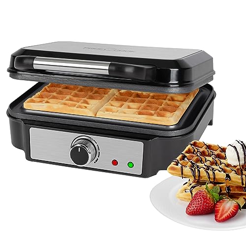 ProfiCook® Waffle iron for Belgian waffles with 2 baking surfaces, waffle iron, Belgian waffle, non-stick baking surface, infinitely selectable browning level, stainless steel, 1000 watts, PC-WA 1240