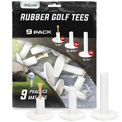 GoSports Rubber Golf Tees 9 Pack - 3X of 1.5", 2.25" and 3.5" Tees - Universal with Artificial Turf Golf Mats
