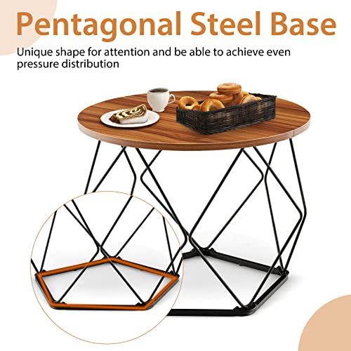 Giantex Nesting Coffee Table, Circle Side End Table w/Pentagonal Steel Base & EVA Pads, Accent Tea Center Table for Small Space, Round Bedside Table Set of 2 for Living Room Bedroom, Rustic Brown