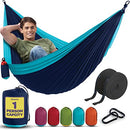 Durable Hammock 400 lb Capacity - Lightweight Nylon Camping Hammock Chair - Double or Single Sizes w/Tree Straps and Attached Carry Bag - Portable for Travel/Backpacking/ (Navy, Medium)