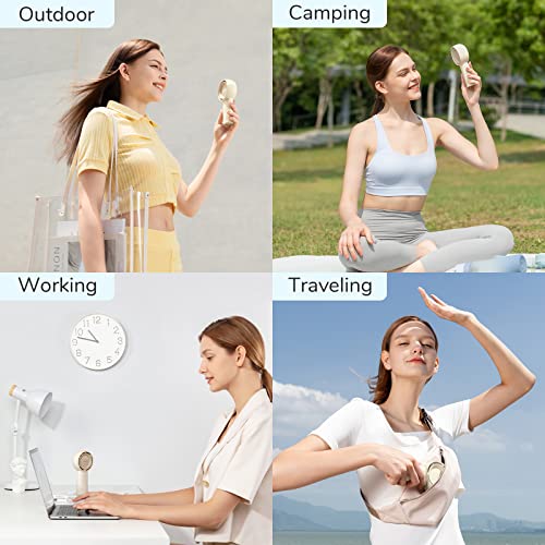 JISULIFE Handheld Turbo Fan [16H Max Cooling Time] Mini Portable Hand Fan, 4000mAh USB Rechargeable Personal Fan, Battery Operated Small Pocket Fan with 5 Speeds for Travel/Outdoor/Home/Office - Brown