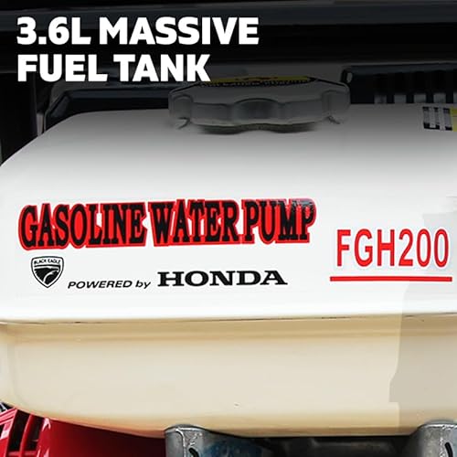 Black Eagle 2" Twin Impeller High Pressure Water Pump - 6.5HP Genuine HONDA GX200 Engine - Heavy-duty Petrol Fire Fighting High Flow Water Transfer Pump with Superior Reliability - 115m Pump Lift