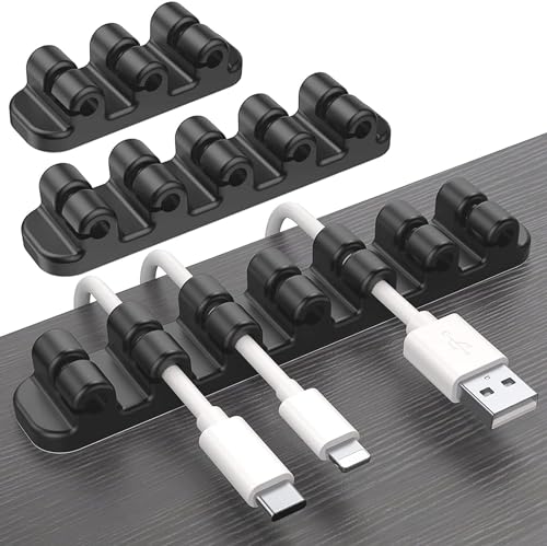 SOULWIT Upgraded Cable Holder, 3Pack Cable Management Cord Organizer Clips Silicone Self Adhesive for Desktop USB Charging Cable Power Cord Bedside Wire PC Office Home (Black)