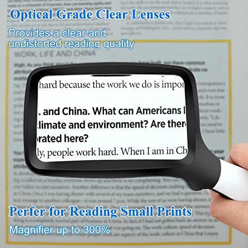Large Hand Magnifying Glass Handheld Folding Reading Magnifier 3X Magnification with 5 Dimmable LEDs Ideal for Reading Small Prints, Book