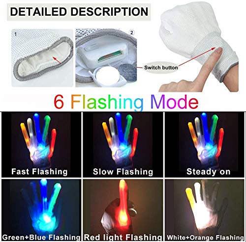 LED Gloves,LED Gloves for Kids Teen and Adults Gifts,LED Finger Gloves,Finger Light Gloves,The Toys for 9-12 Year Old Boys Girls,Light Up Gloves Have 5Color/6Mode,in Halloween Chrismas Party