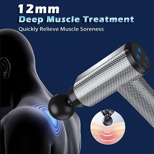 Muscle Massage Gun Deep Tissue for Athletes, Percussion Massagers for Neck Back, Shoulder Body Pain Relief, 30 Speeds Quiet Handheld Massager, LCD Touch Screen with 10 Heads