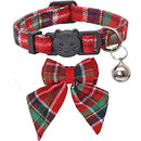 Christmas Cat Collar Breakaway with Cute Removable Bow Tie and Bell for Kitty Adjustable Safety Plaid