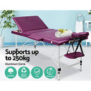 Zenses Massage Table 75cm Portable 3 Fold Aluminium Beauty Bed Violet