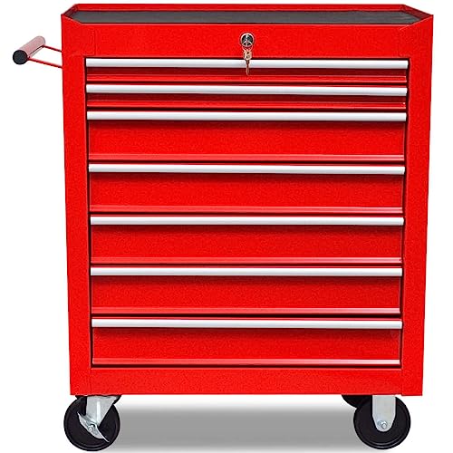 vidaXL Mechanics Tool Trolley 7 Drawers Red Workshop Chest Box Storage Cabinet