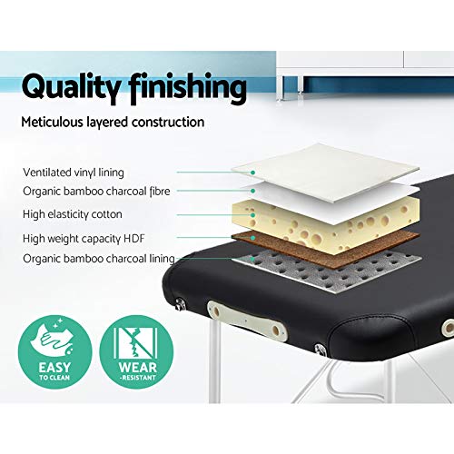 Zenses Massage Table Black 75cm Portable Aluminium, Massages Therapy Bed, Folding Beauty Spa Waxing Tables Headrest 3 Fold Chair Bounes Cover Carry Bag Beds