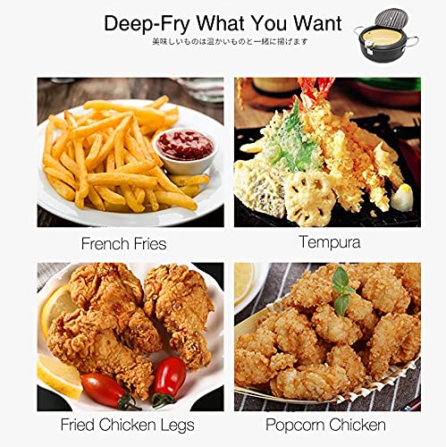 Cyrder Japanese Deep Fryer Pot with Fahrenheit Thermometer 3.5L- High Temperature-Resisting Nonstick Coating, Fried Tempura/Chicken/Fish/Shrimp/Meat Ball, Easy Cleanup, Black 10.2inch Deep Frying Pot