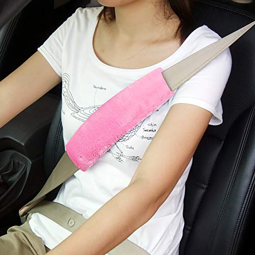 Soft Faux Sheepskin Car Black Seat Belt Cover Pad,Car Safety Seat Belt Strap Shoulder Pad for Adults and Children,Suitable for Car Seat Belt,Backpack,Shoulder Bag,Set of 2 (Pink)