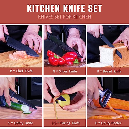 RAXCO Knife Set,10-in-1 Knife Sets for Kitchen with Block,Kitchen Knife Set with Small Knife Block & Sharpener, Knives Set for Kitchen Perfect for Small Kitchen