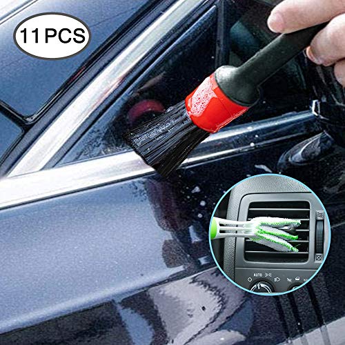 5 Pcs Detailing Brush Set with Wire Brush, Car Wash Mitts, AIFUDA Car Cleaning Brush Kit for Auto Detailing Cleaning Car Motorcycle Interior, Exterior,Leather, Air Vents