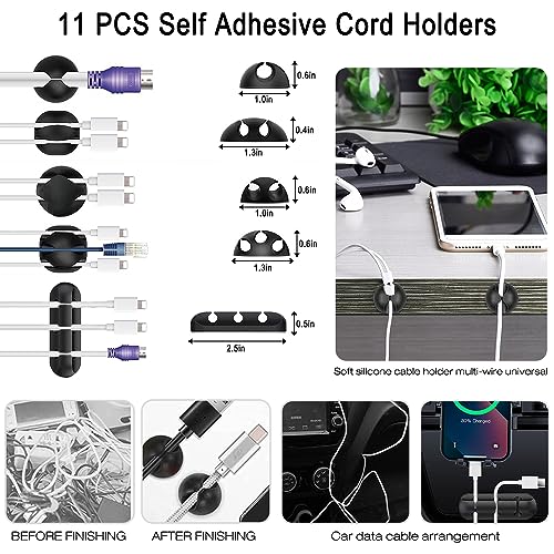 204 Pcs Cable Management Organizer Kit, Necomi Cable Organizer for Home and Office, Useful for Power Cord, USB Cable, TV Cable, PC, Desktop Cable clips bundle