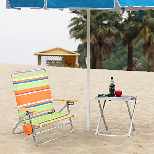 PORTAL Aluminum Lightweight 4-Way Hi Back Folding Beach Chair, Classic Wood Handle Camp Chair with Cup Holder and Padded Carry Shoulder Strap