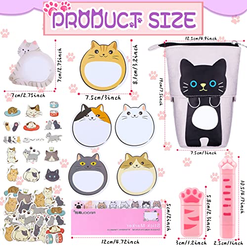 Chinco 400 Pcs Cute Cat Stationery Set Cartoon Kawaii Stationary Girls & Boys School Supplies Including Gel Ink Pens Sticky Memos Notes Telescopic Pencil Pouch Bag Tapes Album Sticker (Cool Style)