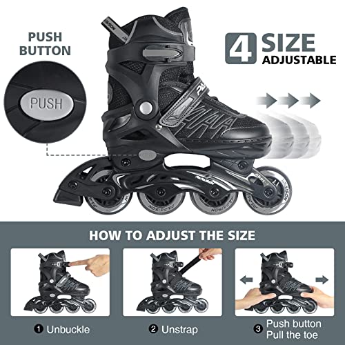 ITurnGlow Adjustable Inline Skates for Kids and Adults, Roller Skates with Featuring All Illuminating Wheels, for Girls and Boys, Men and Ladies