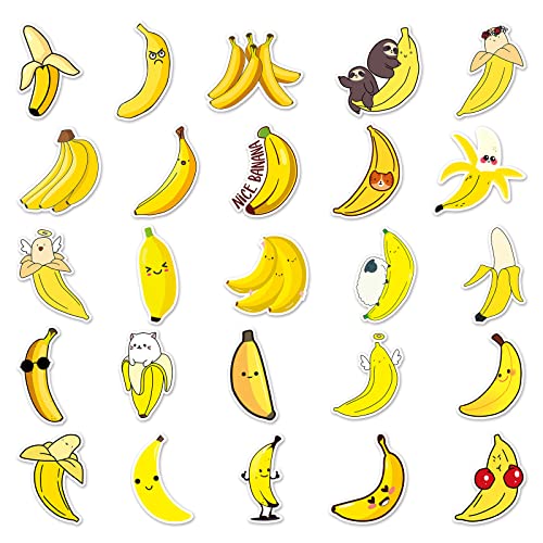 Banana Stickers,50 Pcs Fruit Banana Graffiti Vinyl Waterproof Decals for Water Bottles Computer Bicycle Skateboard Luggage Phone Pad Laptop Kids Teens Adults Stickers Pack