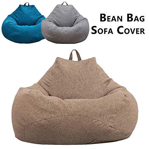 Bean Bag Cover with Handle and Side Pockets Lazy Bag Cover Washable Soft Fabric (Grey 70x80cm)