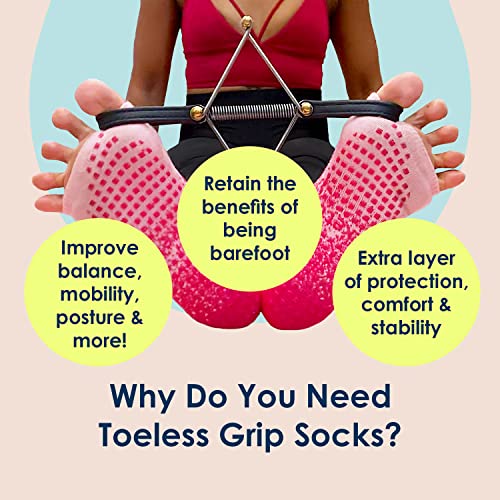 Yoga Pilates Socks for Women Non Slip, Toeless Non Skid Sticky Grip Sock - Pilates, Barre, Ballet (Black, Grey Blush, 2)