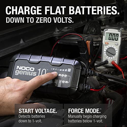 NOCO GENIUS10AU, 10A Smart Battery Charger, 6V and 12V Portable Car Battery Charger, Battery Maintainer, Trickle Charger and Desulfator for Automotive, Motorcycle, Motorbike, AGM and Lithium Batteries