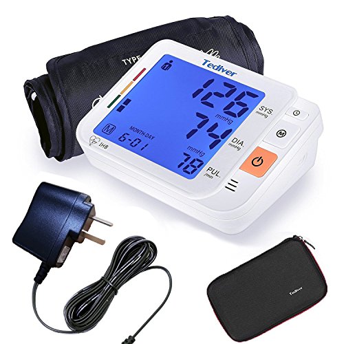 Tediver Digital Blood Pressure Monitor, Large Cuff 22-42cm - Automatic Upper Arm Blood Pressure Cuff Sets with Adapter and Device Case, Backlight LCD screen, 2 Year Warranty