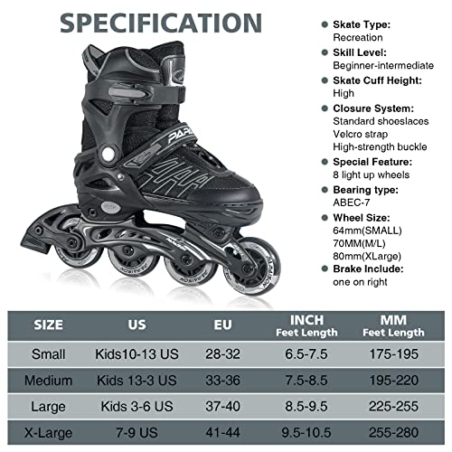 ITurnGlow Adjustable Inline Skates for Kids and Adults, Roller Skates with Featuring All Illuminating Wheels, for Girls and Boys, Men and Ladies