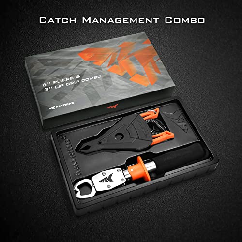 KastKing Fishing Pliers with Fish Lip Gripper, 6" Fishing Split Ring Nose Pliers, 9" Fishing Lip Gripper, Orange