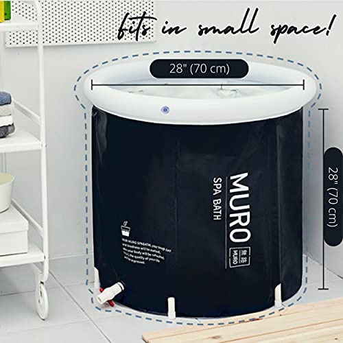 MURO Portable Bathtub for Adults, Foldable Freestanding Spa Bathtub for Soaking in Shower Stall, 3 Layer for Insulation, Black, Includes Bonus Cushion