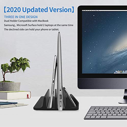 [Upgraded Version] Vertical Laptop Stand, Geecol Double Desktop Stand Holder with Adjustable Dock (Up to 17.3 inch), Fits All MacBook/Surface/Samsung/HP/Dell/Chrome Book (Black)