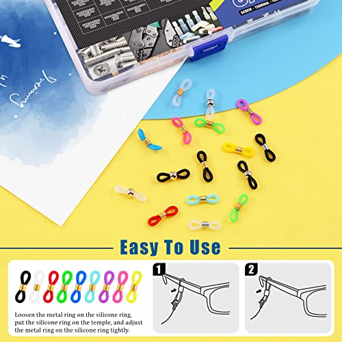 Glarks 330Pcs Eyeglass Chain Ends Set Including 270Pcs 9 Types Adjustable Silicone Spectacle End Connectors Silicone Spectacle Ends and 60Pcs Lobster Claw Clasps Eyeglass Holder Necklace Chain