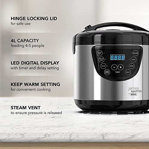 Wahl James Martin Multi Cooker, 6-in-1 Functions, Steaming, Sautéing, Stewing, Slow Cooking, 24hr Delay Timer, 4L Ceramic Pot (Feeds up to 4 People), Removable Cooking Pot, Dishwasher Safe Parts