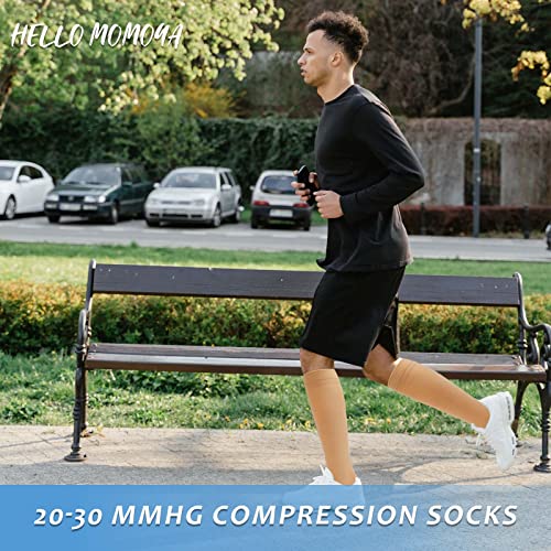 hello momoya Compression Socks for Women Men 20-30 mmHg Knee High Support Socks Pregnancy, Nurses, Running, Flying, 07-8 Pairs-nude, Large-X-Large