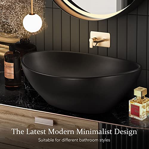 Luxsuite Bathroom Basin Bathroom Sink Vessel Wash Basin Washing Vanity Bowl Above Counter Hand Toilet Bath Countertop Oval Ceramic Basin Black