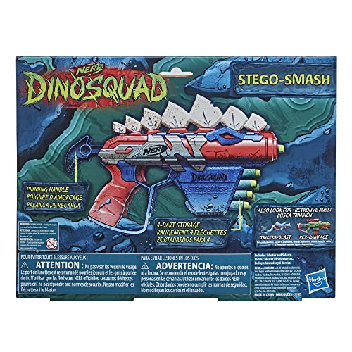 Nerf - Dinosquad - Stegosmash Dart Blaster - US Version - Stegosaurus Dinosaur Design - Pull-Back Priming Handle - 5 Official Nerf Darts - 4-Dart Storage - Toys For Kids - F0805 -Ages 8+