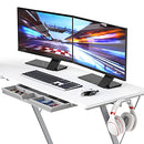 SHW Gaming L-Shaped Computer Desk with Monitor Stand, White