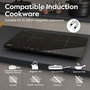 CIARRA CUTIH2 Portable Induction Hob 13 Amp Plug 2800W Double Cooking Zones with Touch Control Ceramic Glass Panel 9 Power Levels 3 Hours Timer Child Safety Lock Black